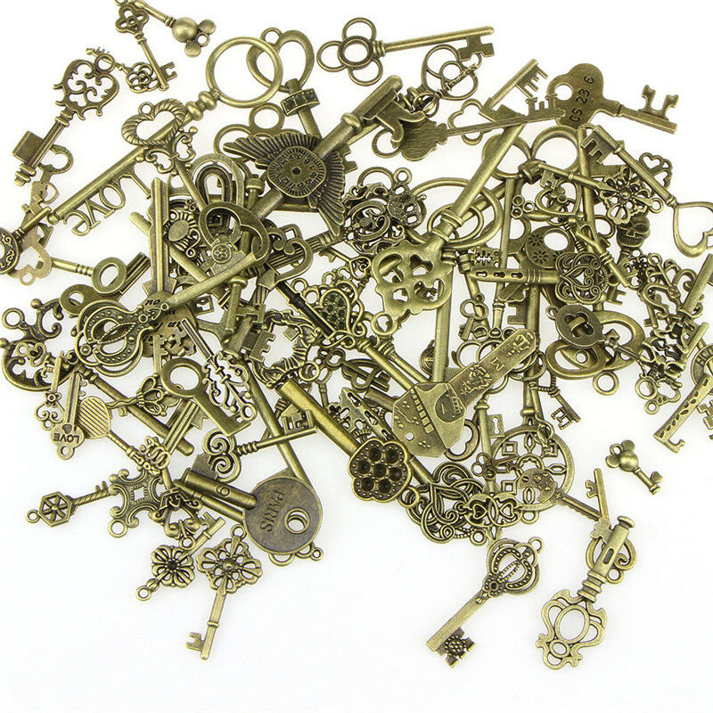 100X Look Skeleton Key DIY Necklace Key Chain Metal Jewelry Making Penda CRABDD