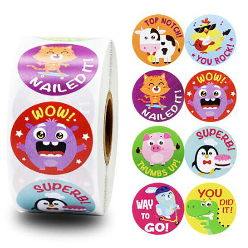 500Pcs/roll Cute Animals Reward Stickers Kids Motivational Students Stick.l8