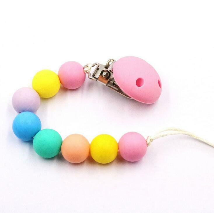 Colorful Food grade Silicone Beads Baby Pacifier clip Holder Baby Nipple Feeding