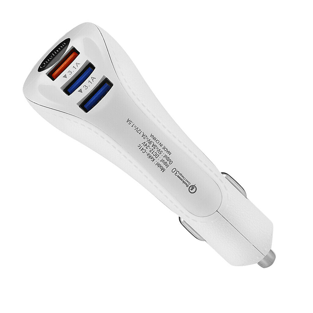 3 Port USB Car Fast Charger Rapid Car Power Universal Adapter QC3.0 White