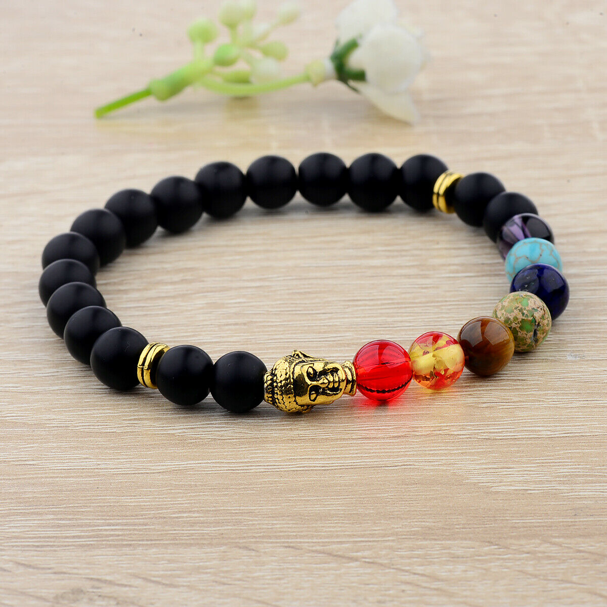 7 Chakra Healing Balance Beaded Yoga Reiki Golden Buddha Natural Stone Bracelets