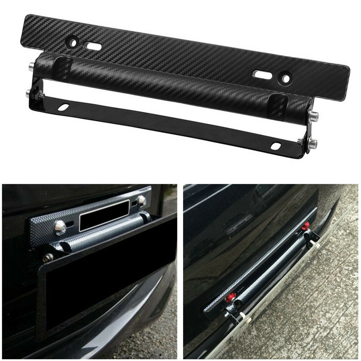 Adjustable Carbon Fiber Style Racing Car Van License Plate Frame Bracket Holder