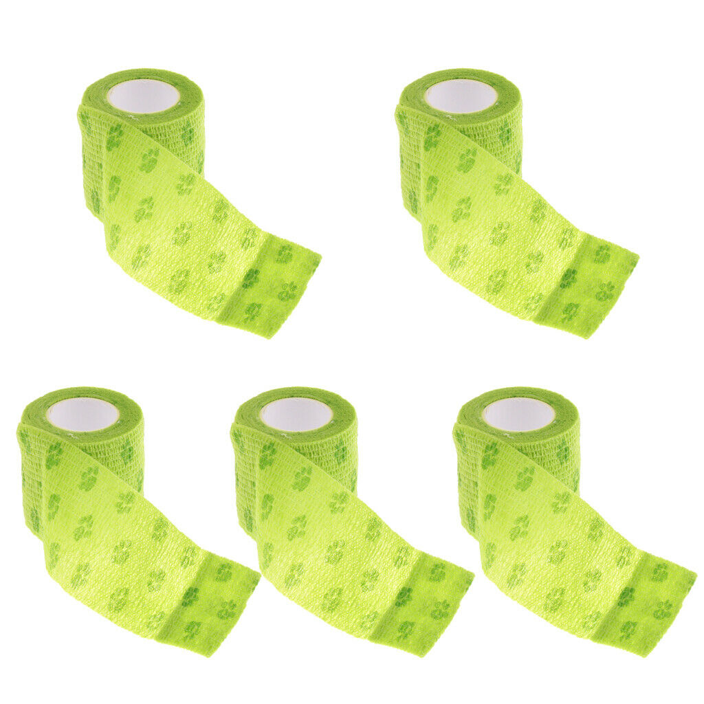 5 Pieces Non Woven Pet Dog and Cat Wound Self Adhesive Bandage Tape Green L
