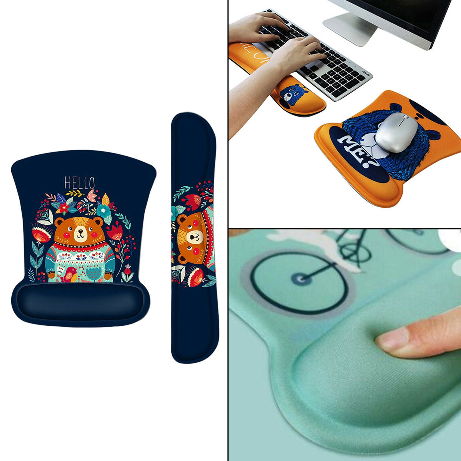 Mouse Pad & Wrist Support Bracer Raised Memory Foam for Computers Office Use