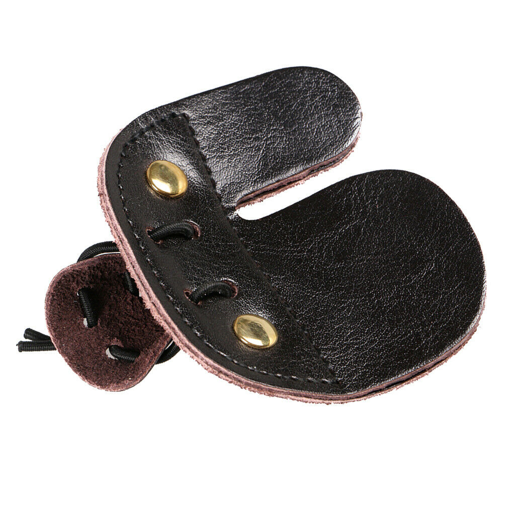 Leather Archery Finger Guard Protection Pad Glove + 5x Nocking Point Copper