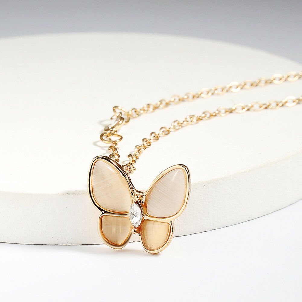 Korean Opal Necklace Butterfly Charm Elegant Women Clavicle Chain Jewelry @