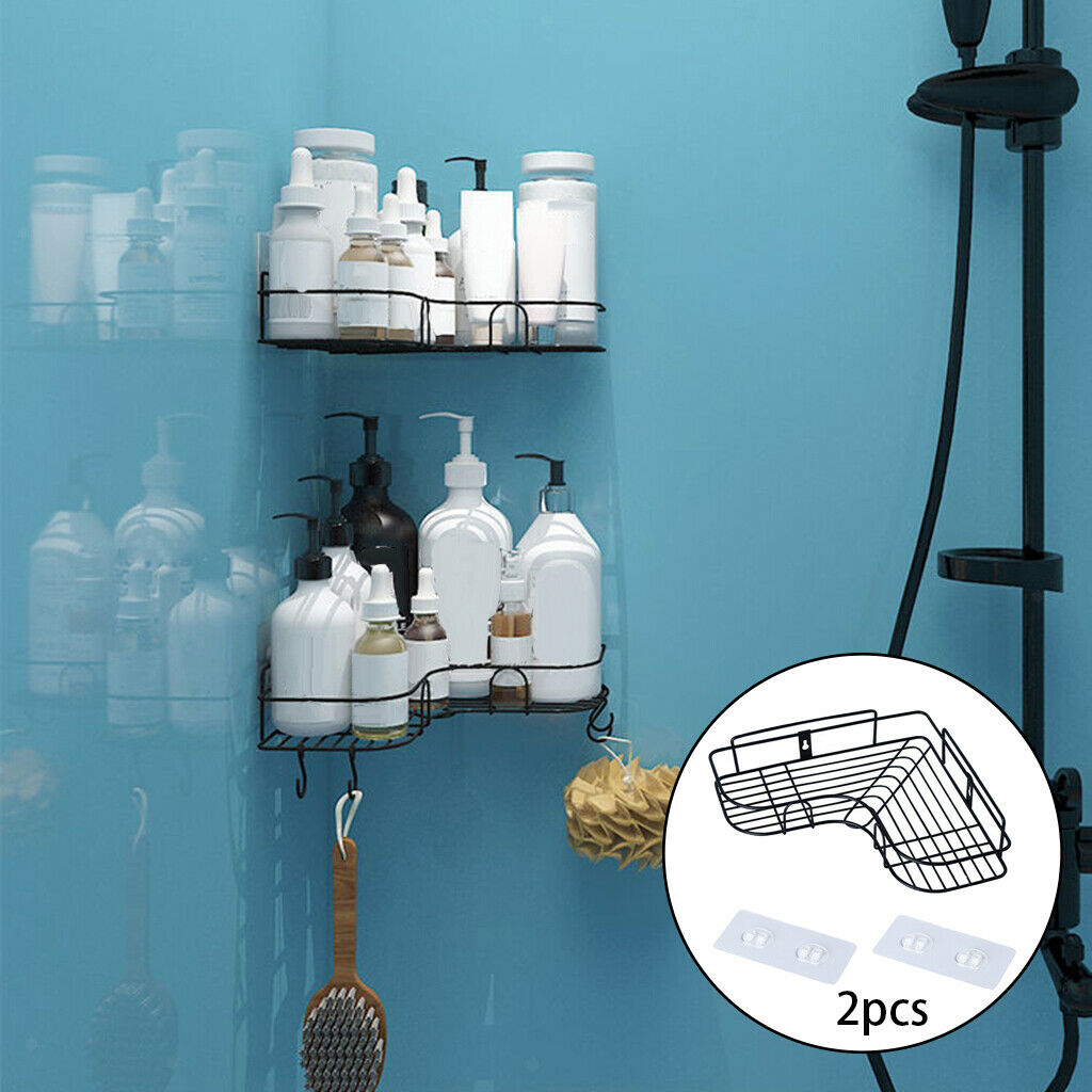 2x Cast Iron Wall Mounted Kitchen Corner Shelves Basket Storage Organizer