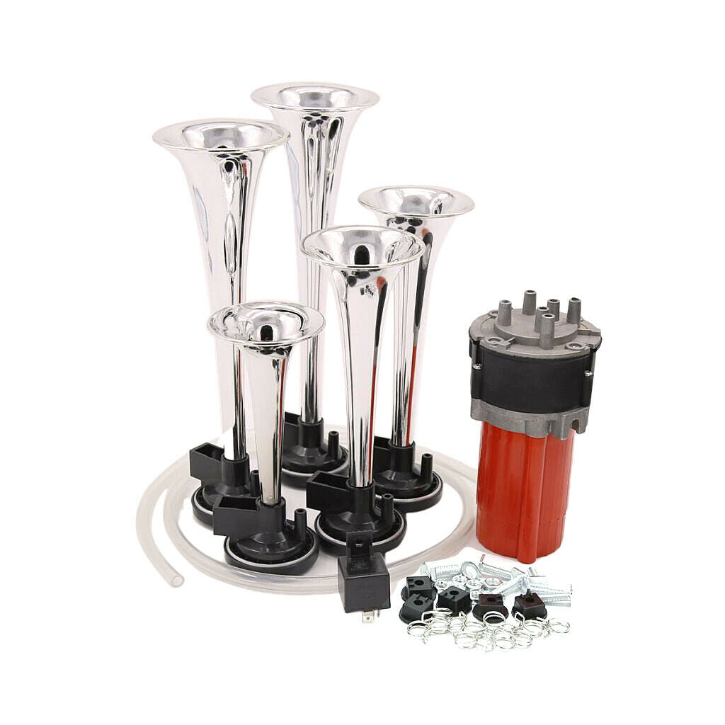 Musical Jazz Air Horn 5 Trumpet Super Loud 130db 12V Compressor Set Car Truck