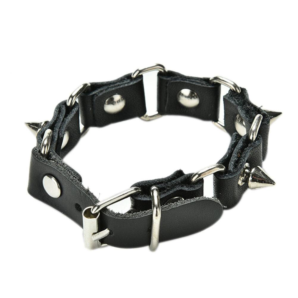 Gothic Metal Cone Stud Spikes Rivet Leather Wristband Bangle Cuff Bracelet.l8