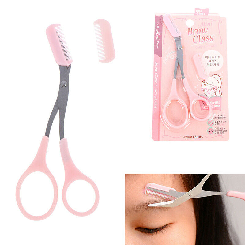 Eyebrow Eyelash Hair Scissors Comb Trimmer Pink Stainless Steel Tool Eye broFCA