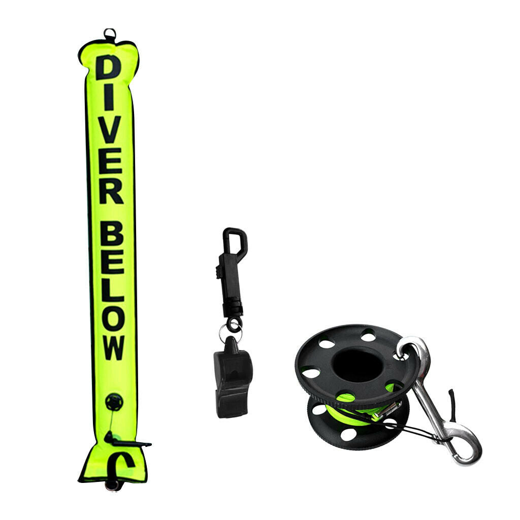 High Visibility SMB Surface Marker Buoy with Reel + Whistle for Scuba Diving