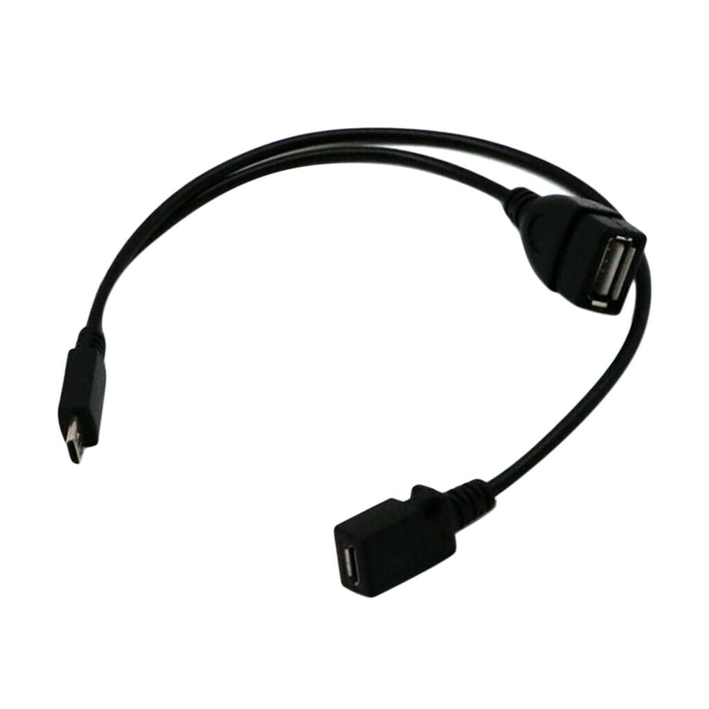 Black PVC Micro USB & Micro USB Male to Female OTG Power Adapter Cable