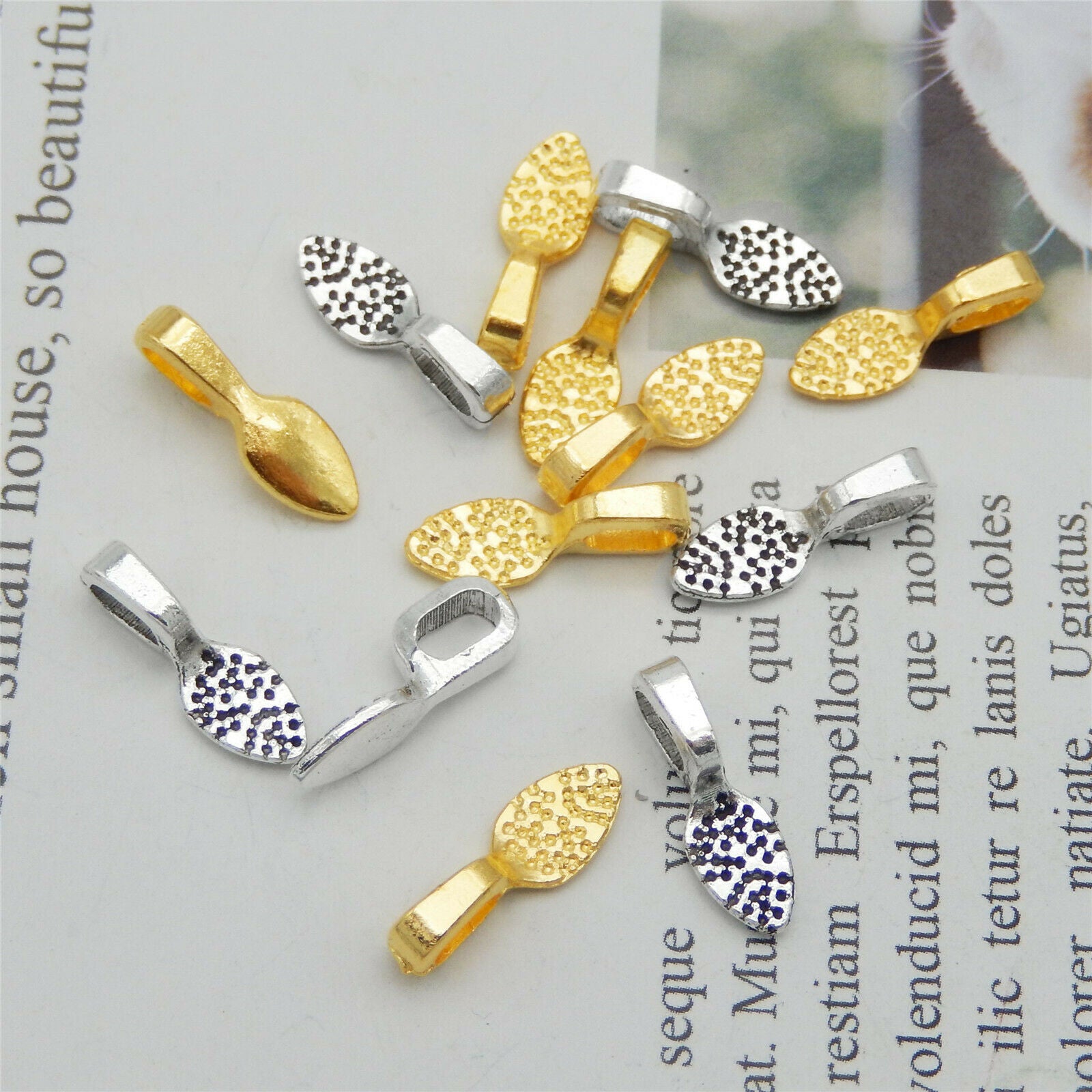 80 pcs Glue On Bails Metal Alloy For Pendant Jewelry Making Connectors 15*5mm