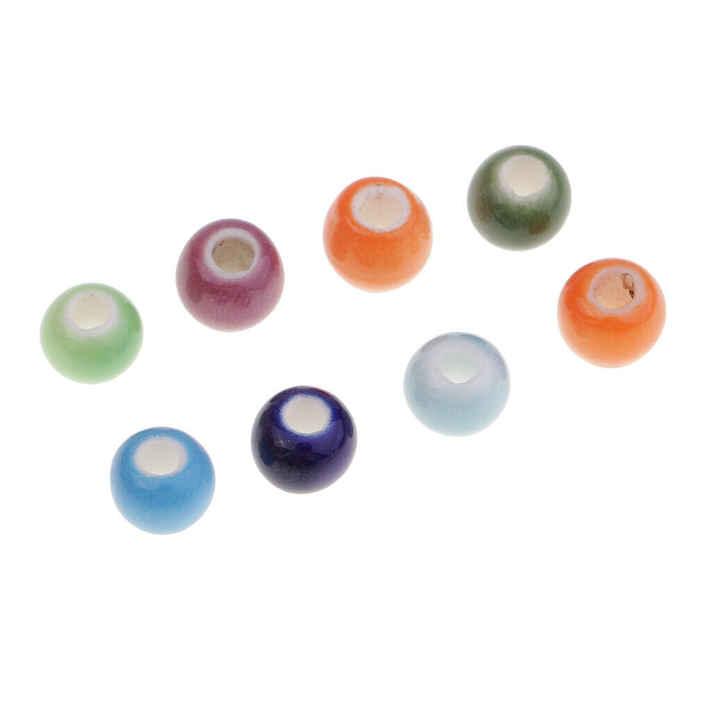 100 Pcs Handmade Ceramic Beads, Mixed Colors Round Porcelain Beads for Jewelry
