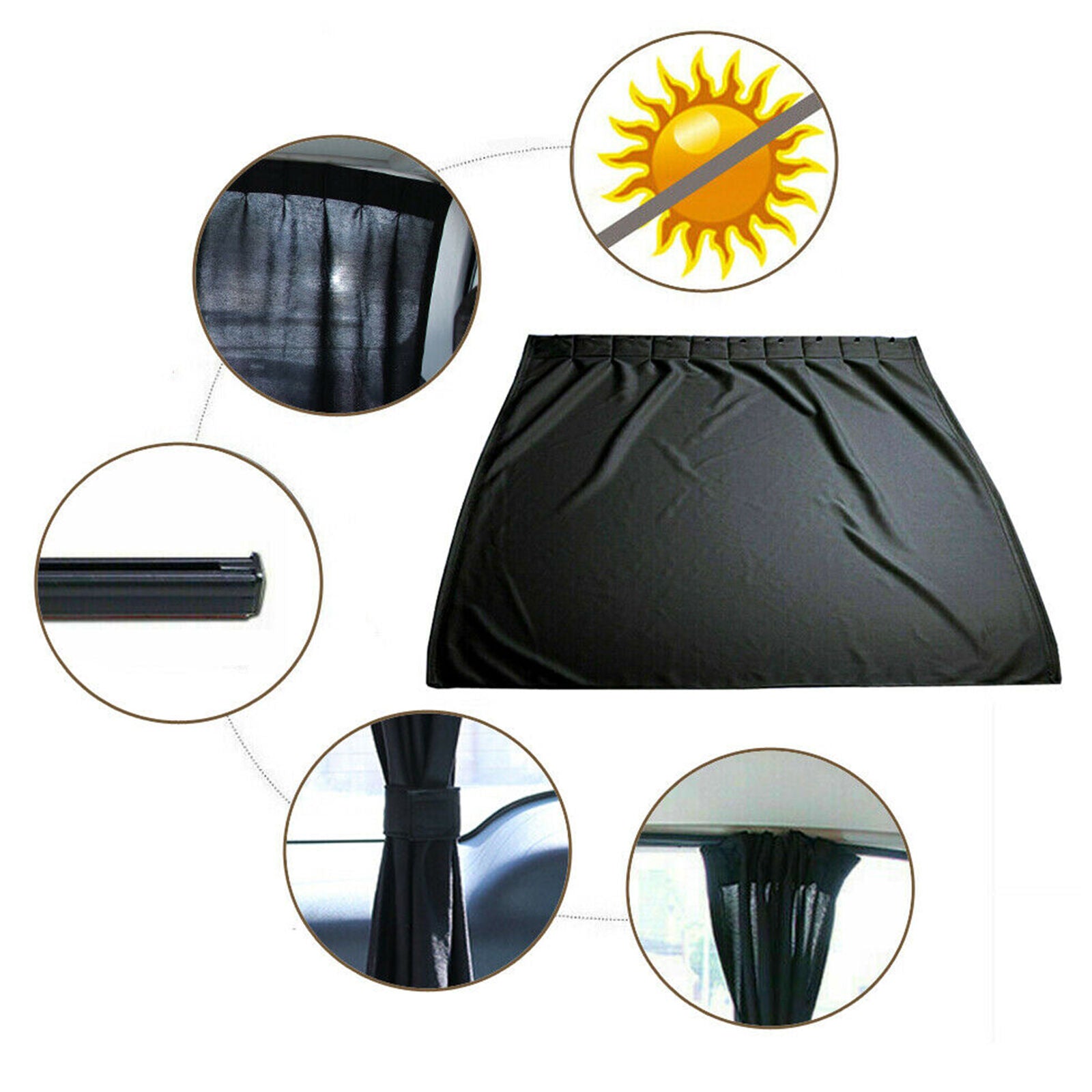 2x Car Sun Shade Side Window Curtain Foldable UV Protection Black Auto Universal