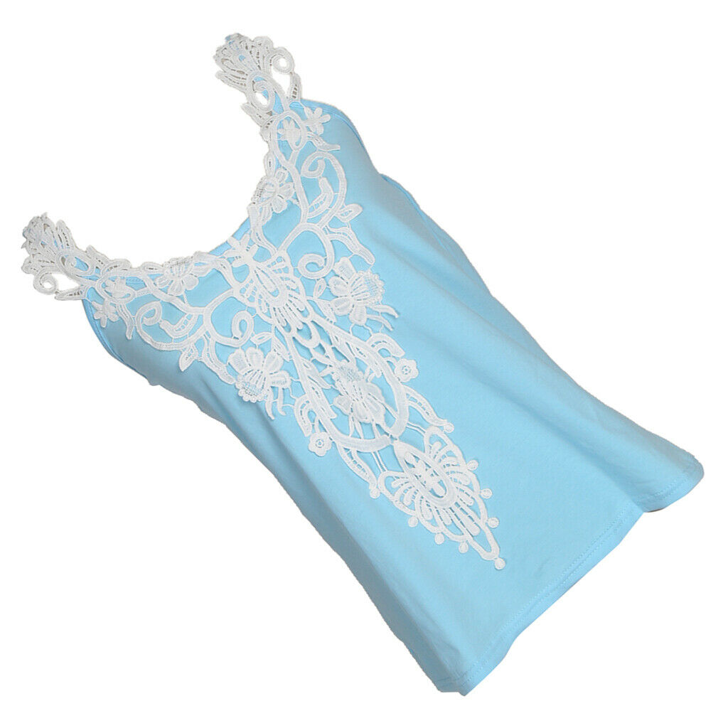 Fashion Ladies Summer Lace Vest Top Sleeveless Blouse Casual Shirt M Blue