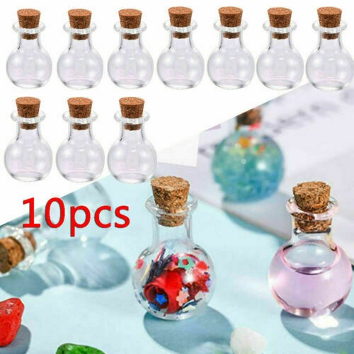 10 x Small Glass Vials With Cork Top Tiny Bottles Little Empty Jars Mini Bottles