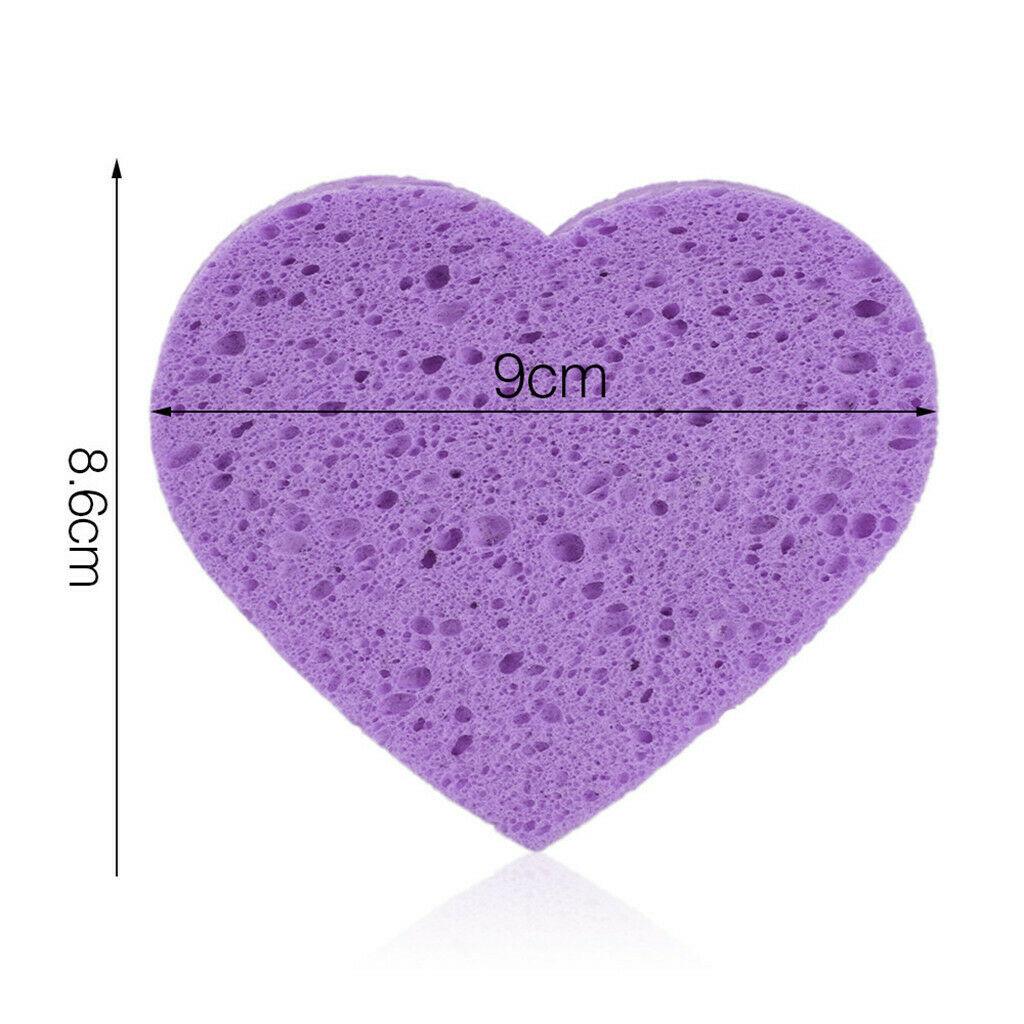 5x Heart Shaped Face Cleansing Sponge Washing Pad Makeup Removal Puff Purple