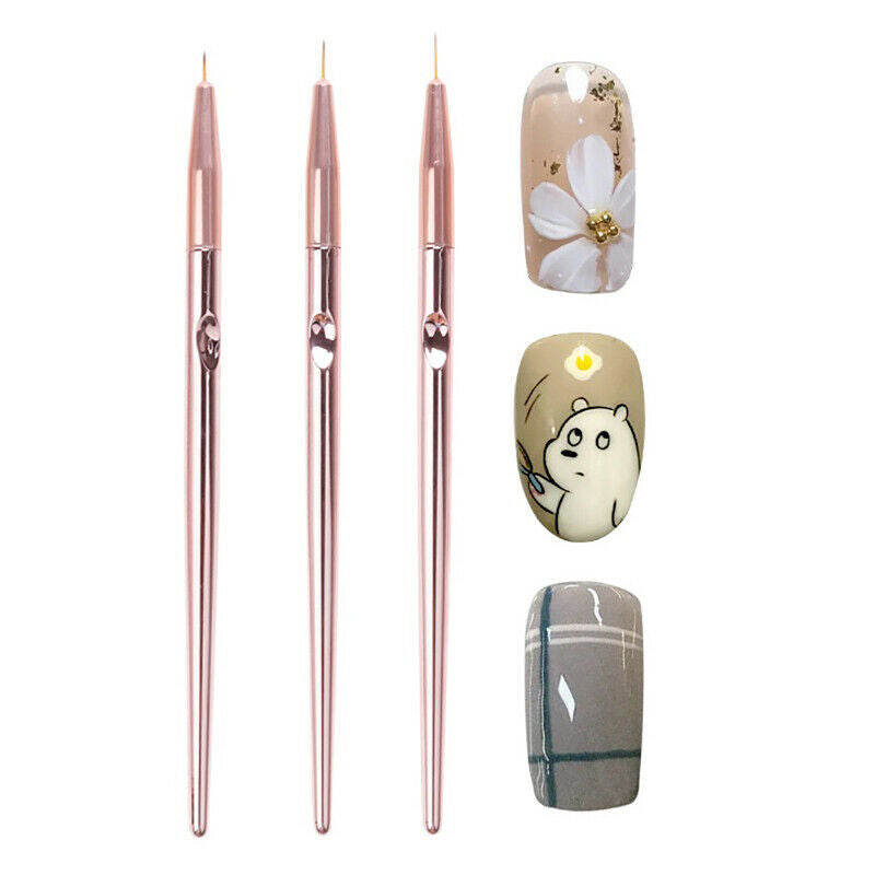 3pcs Nail Art Brush Set Line Drawing Painting Pen UV Gel Polish Manicure To XC