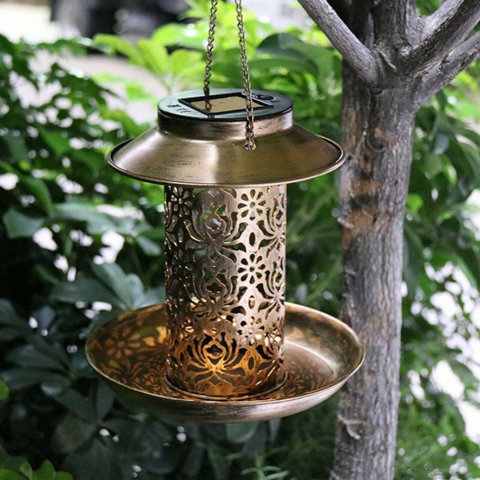 Garden Hanging Wild Bird Feeder Solar Lamp Light Garden Lamp Patio Balcony