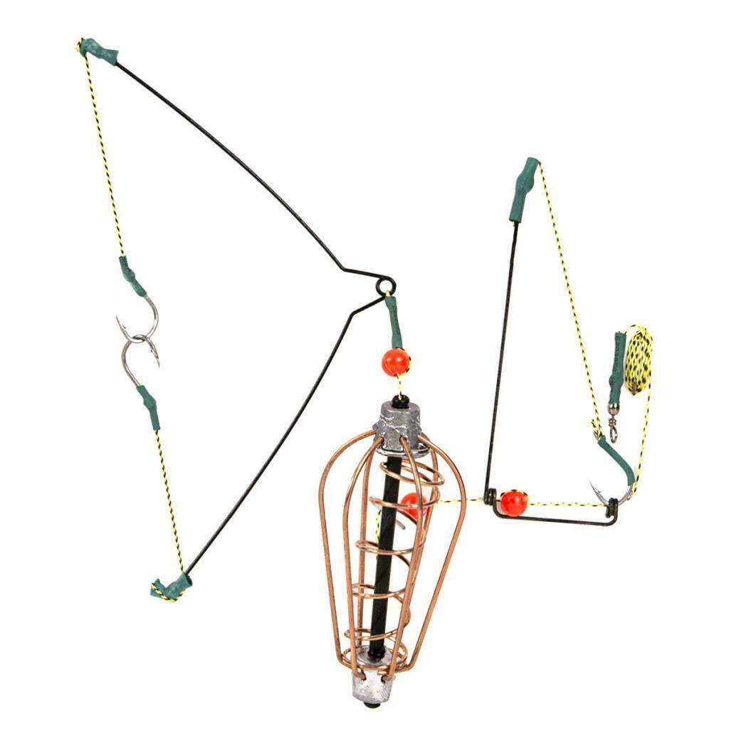 4X Fishing Feeder Basket Holder Fishing Bait Cage with Line Hooks 20g