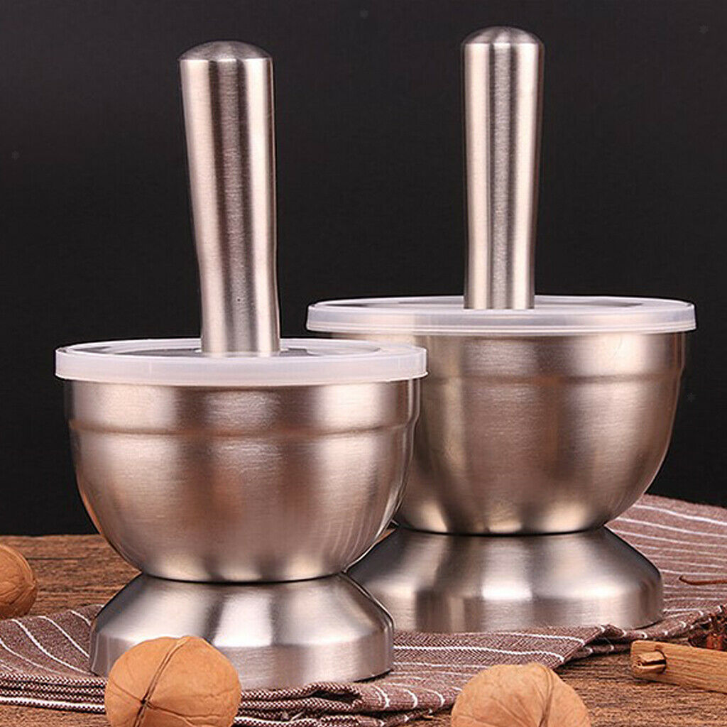 Stainless Steel Mortar and Pestle Polished Spice Herb Grinding Bowl Paste
