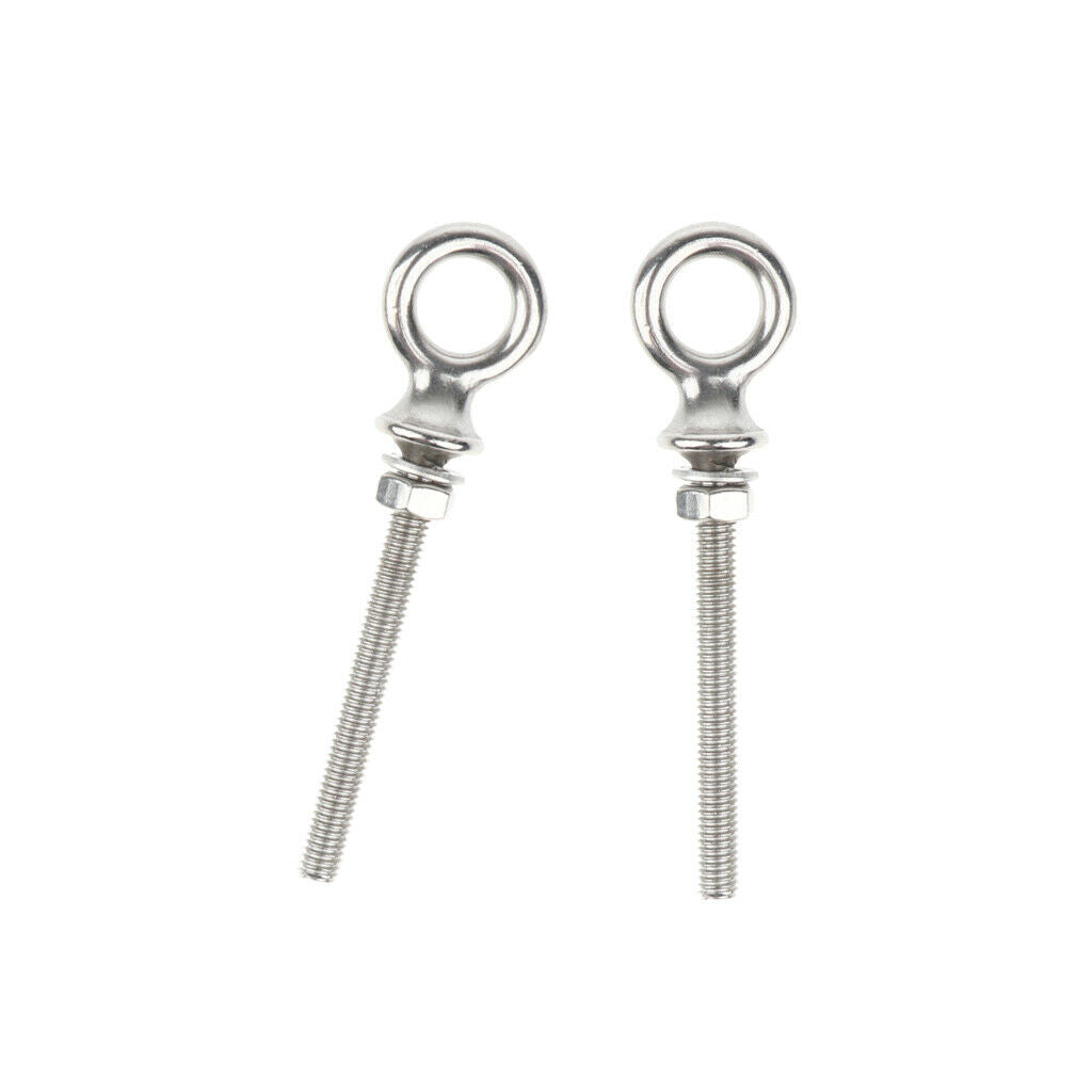 2Pcs M10 100mm Stainless Steel Eye Bolt Shade Sail Boat Roof Rack Bolt Nut