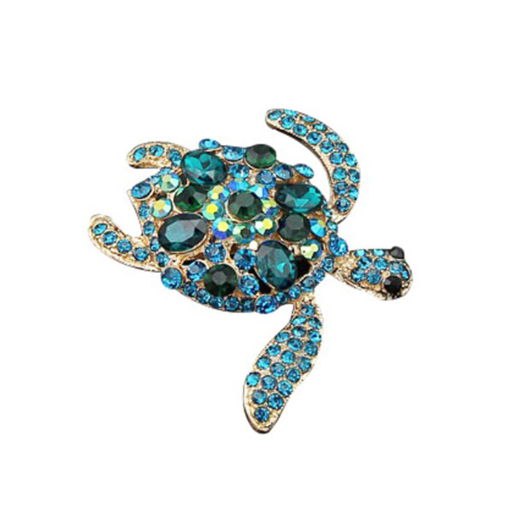 Fashion Charm Rhinestone Blue Turtle Brooch Pin Crystal Brooch Pins Jewelr.l8