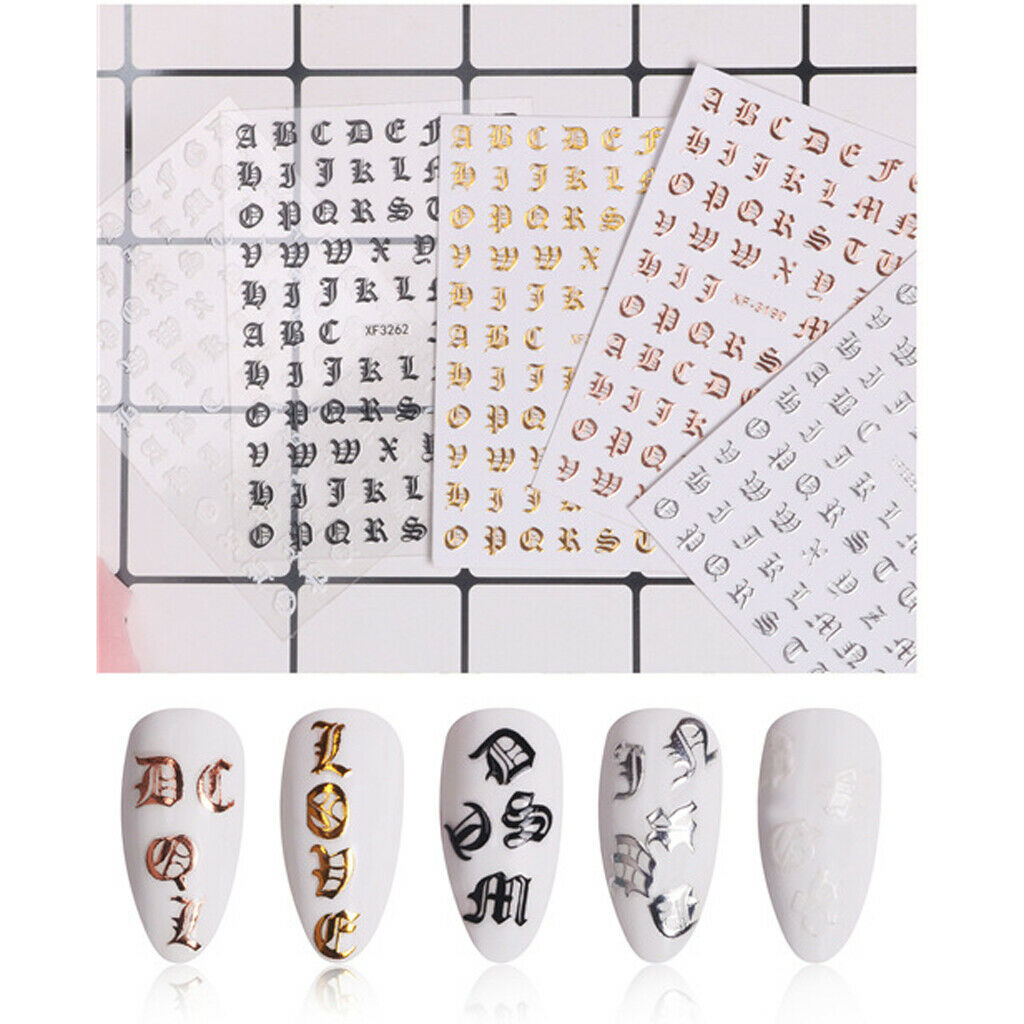 5Pcs Adhesive Manicure Nail Stickers Alphabet Letters Words Decals for Craft