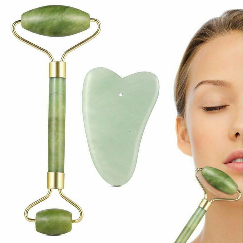 Premium 100% Real Jade Roller & Gua Sha Set Tool Therapy Massager Facial Body