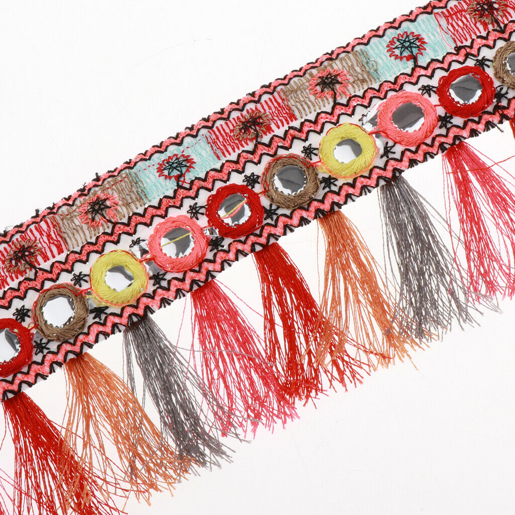 Tassel Fringe Edging Trim DIY Craft Supplies 1 Yard Red Ethnic Jacquard Ribbon