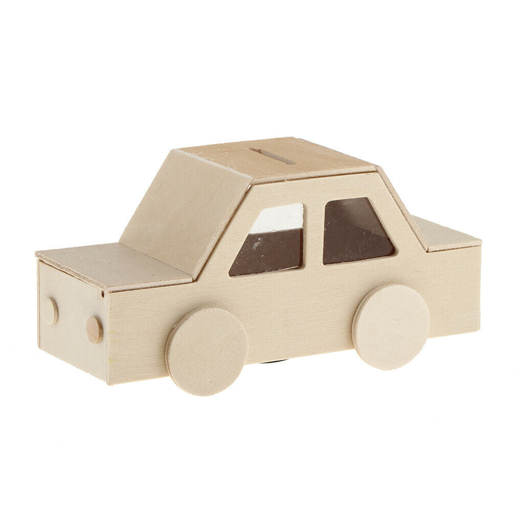 2Pcs Wooden Train/Car/House/Photo Frame Shapes Unfinished Wood Pen Holder Kids