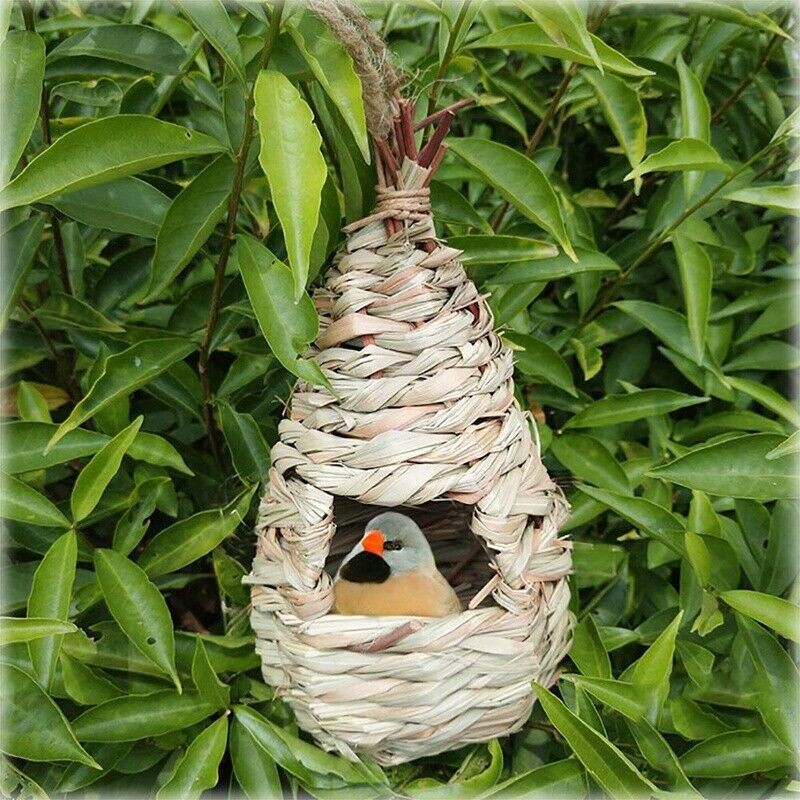 2 Pack Grass Bird Hut Bird House House Hanging Bird Nest Fiber Hand-Woven BirdJ9