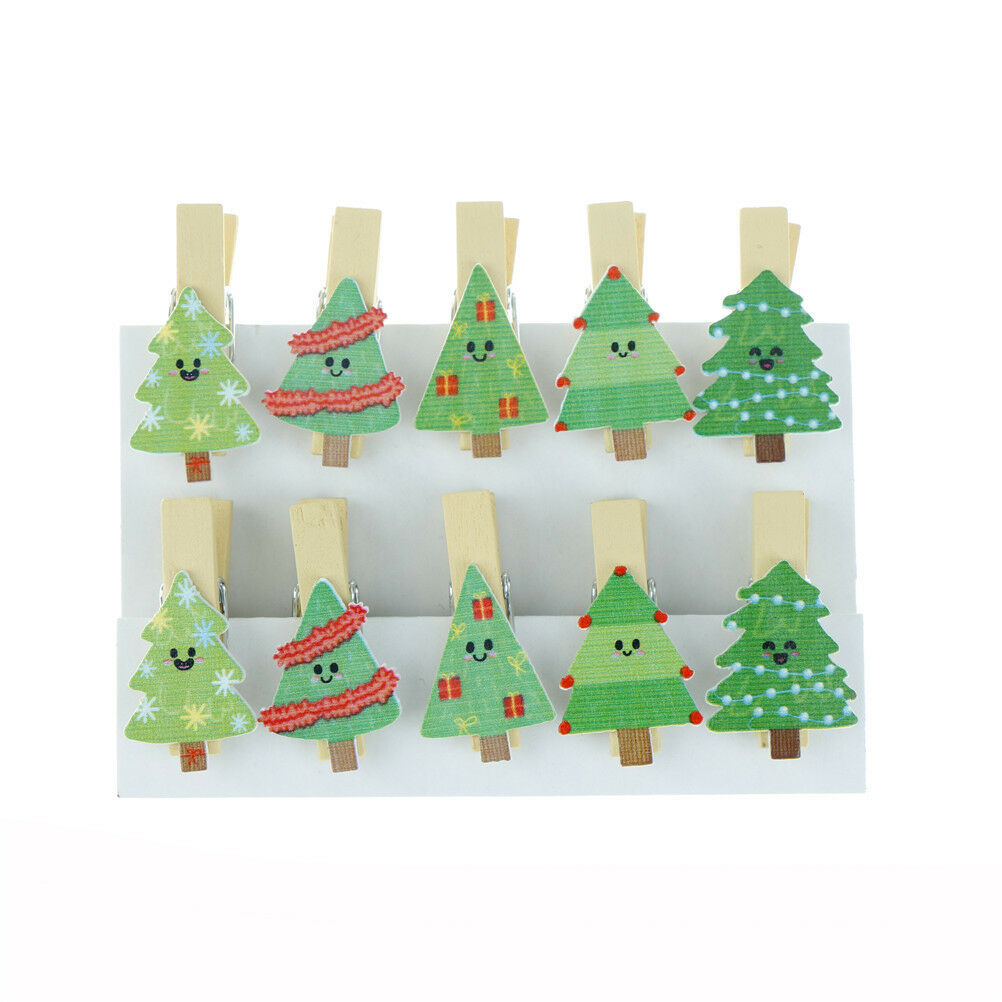 10Pcs Christmas theme Christmas Gift Christmas Tree Wood Clip Decorative ClipDD