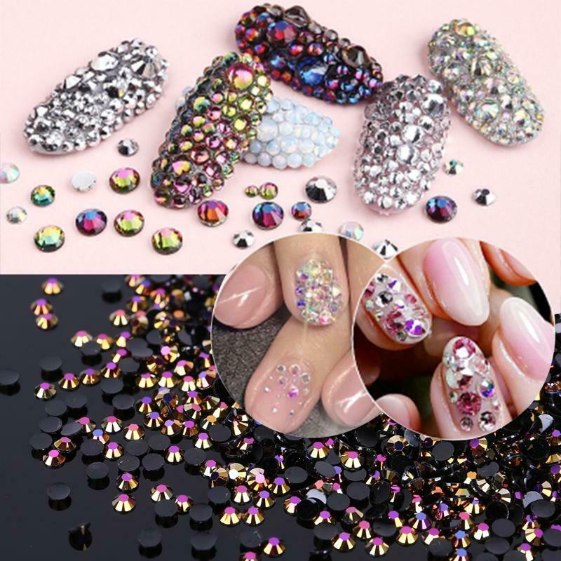 5000pcs Black Gradient Flat Back Gems Round Crystal Rhinestones for DIY Nail Art