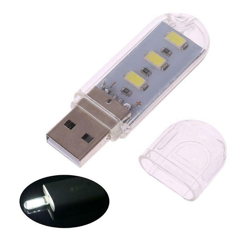 Portable Keychain USB Power 3 LED White Night Light U Disk Shape Lamp Cover
