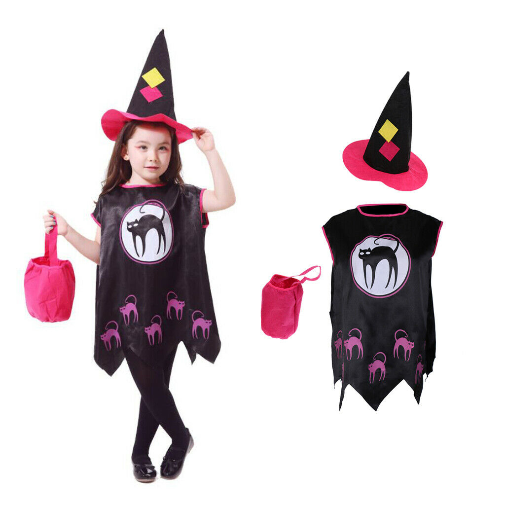 Girls Witch Costume Set Hat + Cloak + Witch Bag Costume Party Accessory For