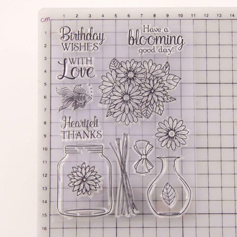 Flower Vase Seal Stamp with Cutting Dies Stencil Set DIY Scrapbooking Embossing