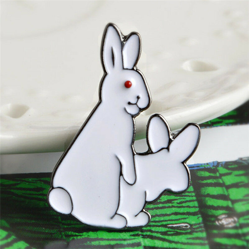 Cartoon Cute Two White Rabbits Evil Brooch Pins Jeans Clothes Jewelry Wom.l8