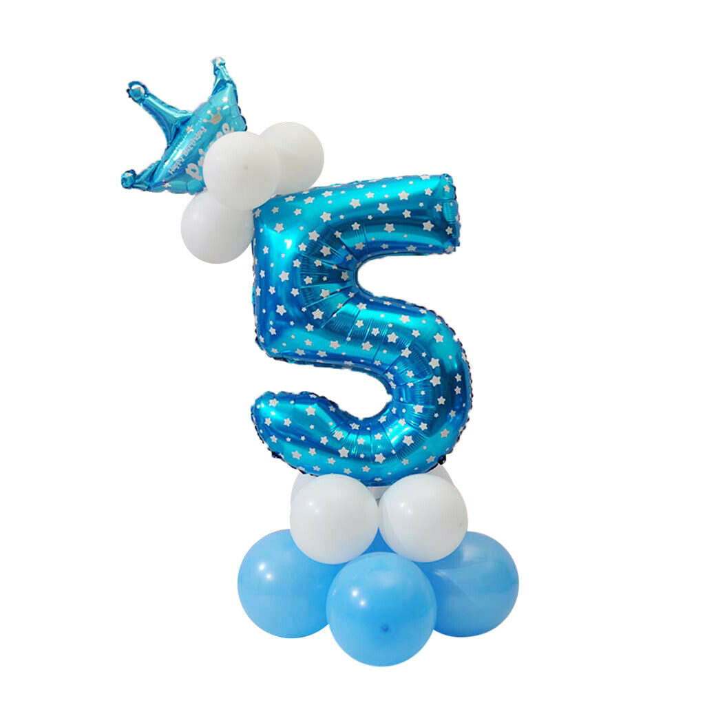 32 '' Foil Balloons Number 5 \u0026 2 Anniversary Crown Decor - Blue