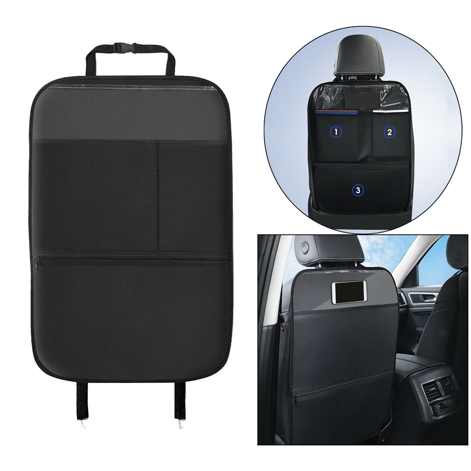 Car Seat Back Cover Kick Mat Clean Anti Stepped Dirty Waterproof Black Large