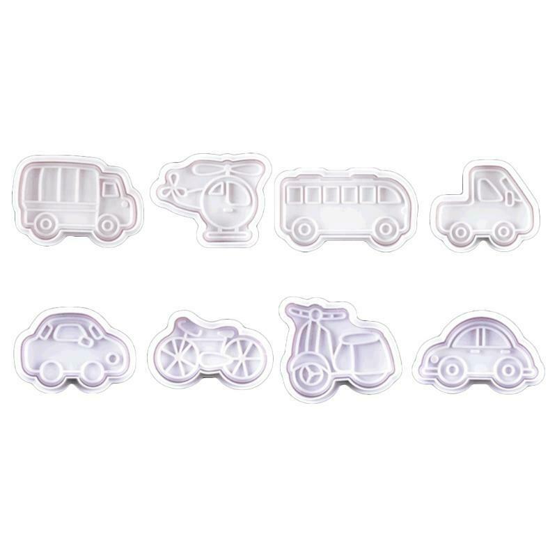 8pcs Bicycle Car Pattern Plastic Baking Mold Kitchen Biscuit Cookie Cutter Mould