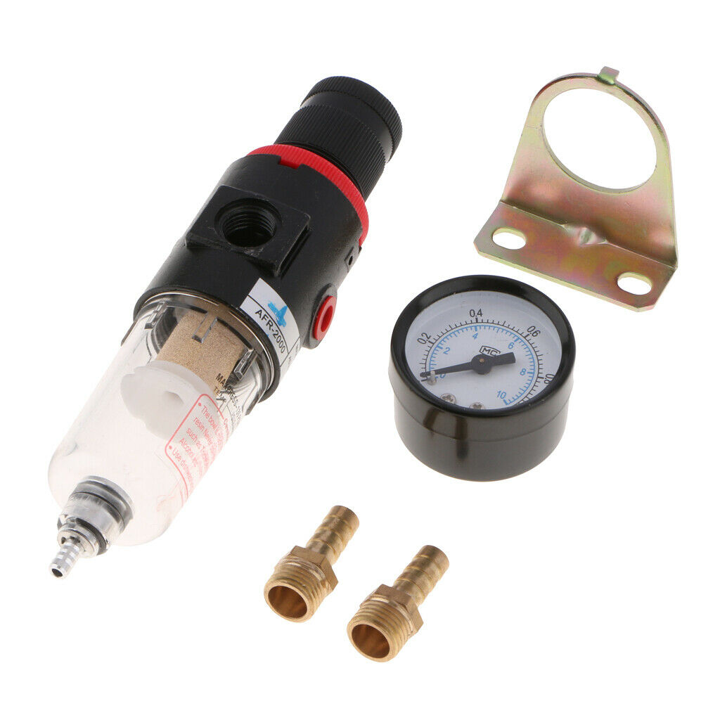 Air Filter Regulator Compressor w/ Gauge& M8 Adapter, Moisture Trap Oil Water