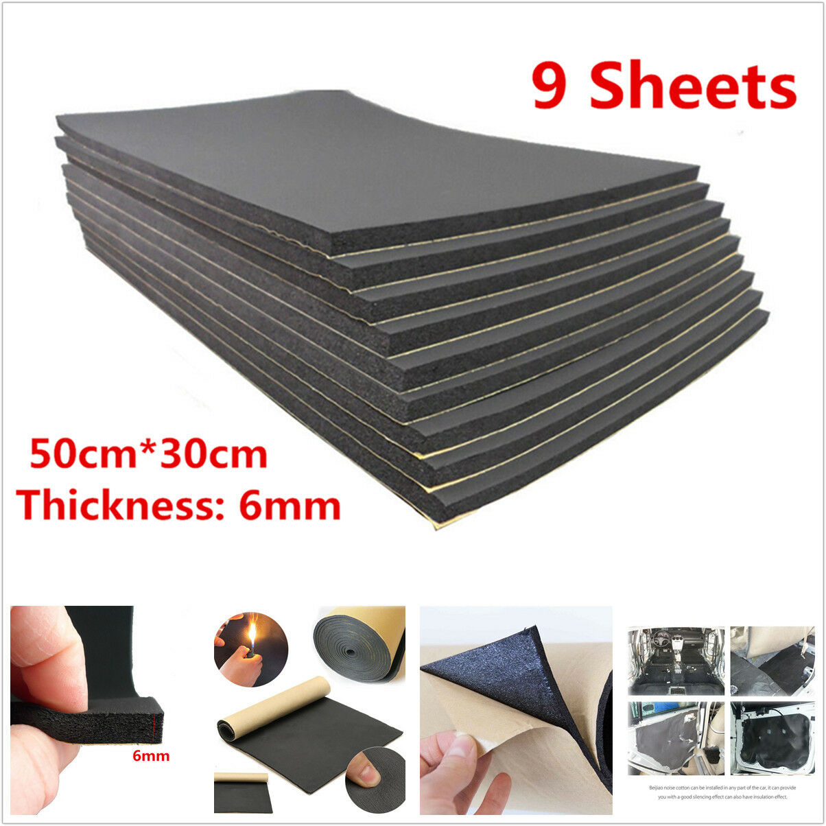 Car Sound Proofing Deadening Insulation 6mm Closed Cell Foam 9 Sheets 30cm×50cm