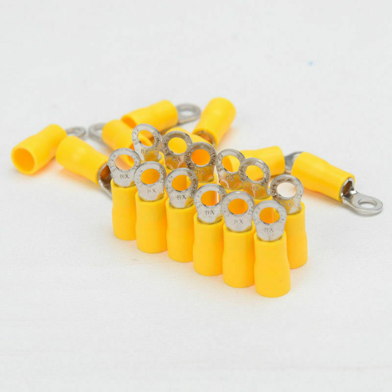 20pcs Yellow 10-12AWG RV 5.5-4S Insulated Car Crimp Ring Terminal Wire Connector
