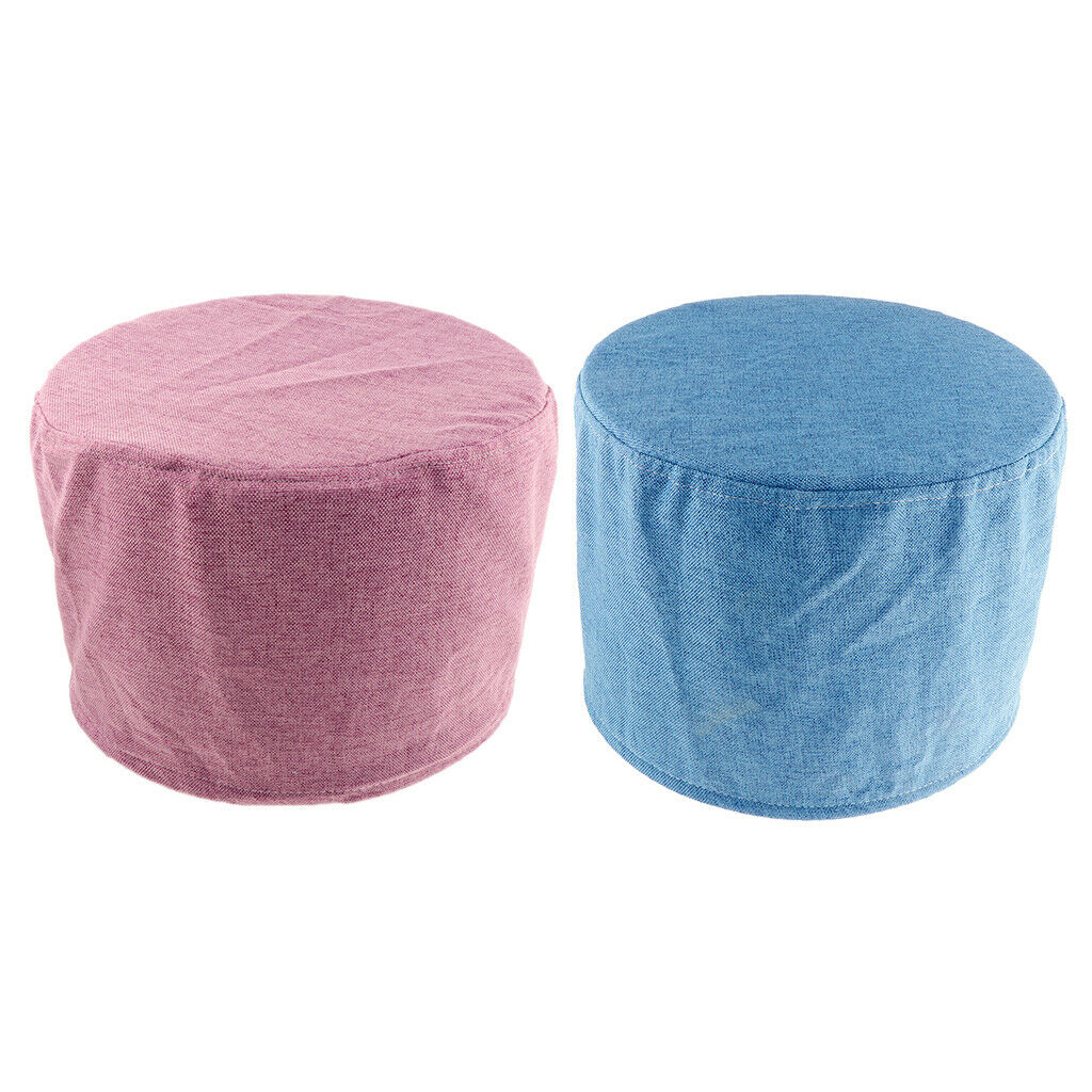 2 Pieces Cotton Fabric Round Shape Stool Cover Solid Color 28x28cm Blue,Purple