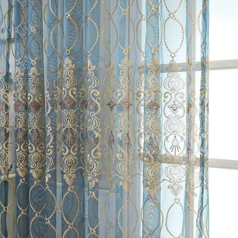 Semi-finished Drapes Curtains Fabric Cloth Voile Tulle Window Screen 1*2.7m Blue