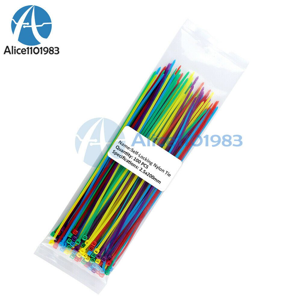 100PCS 2.5*200mm Self-locking Nylon Plastic Cable Ties 10 Mixed Color