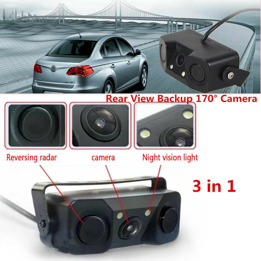 3in1 170Â° Car Visual Reversing Rear View Camera with Backup Radar Parking Sensor
