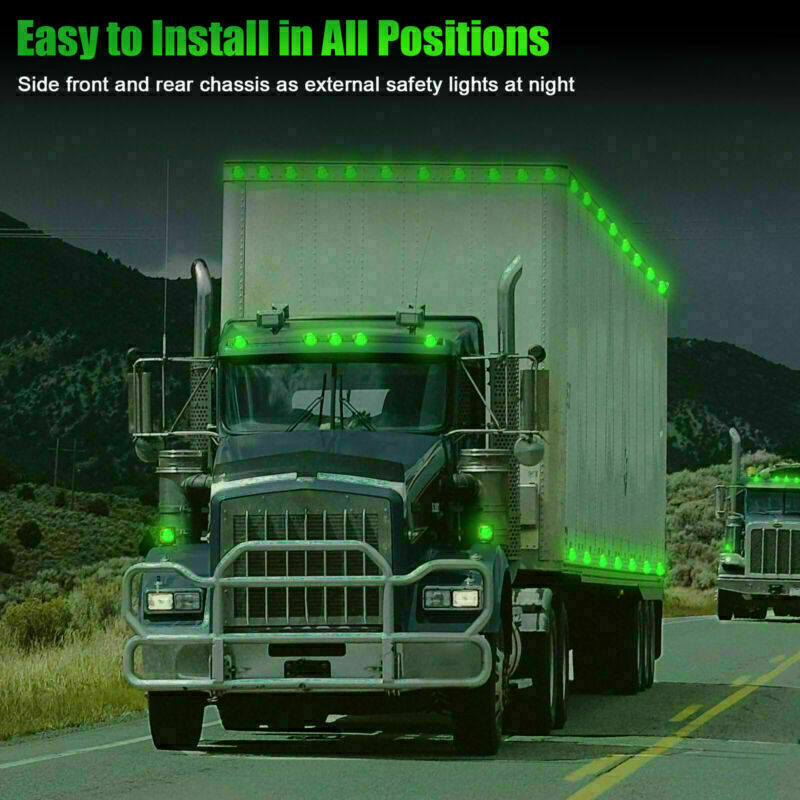 50 X 12V Mini Side 3/4" Round Marker 3 LED Bullet Truck Car Trailer Green Lights